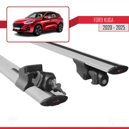 Compatibile con Ford Kuga 3 (CX482) 2020-2025 Modello HOOK Barre portatutto per auto Portapacchi in alluminio grigio 2 barre