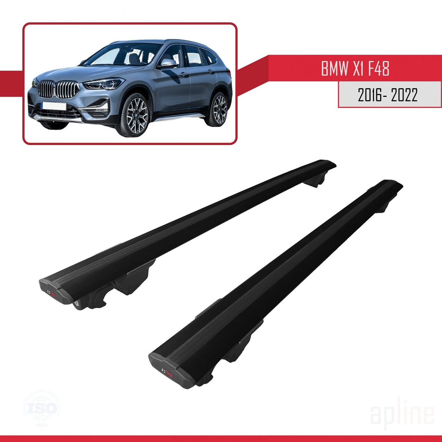 Compatible avec BMW X1 (F48) 2016-2022 HOOK Model Barres de Toit Railing Porte-Bagages de Voiture Noir Aluminium 2 Barres