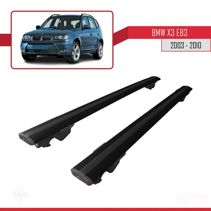 Kompatibel mit BMW X3 (E83) 2003-2010 HOOK Modell Dachgepäckträger Gepäckträger Schwarz Aluminium 2 Stangen