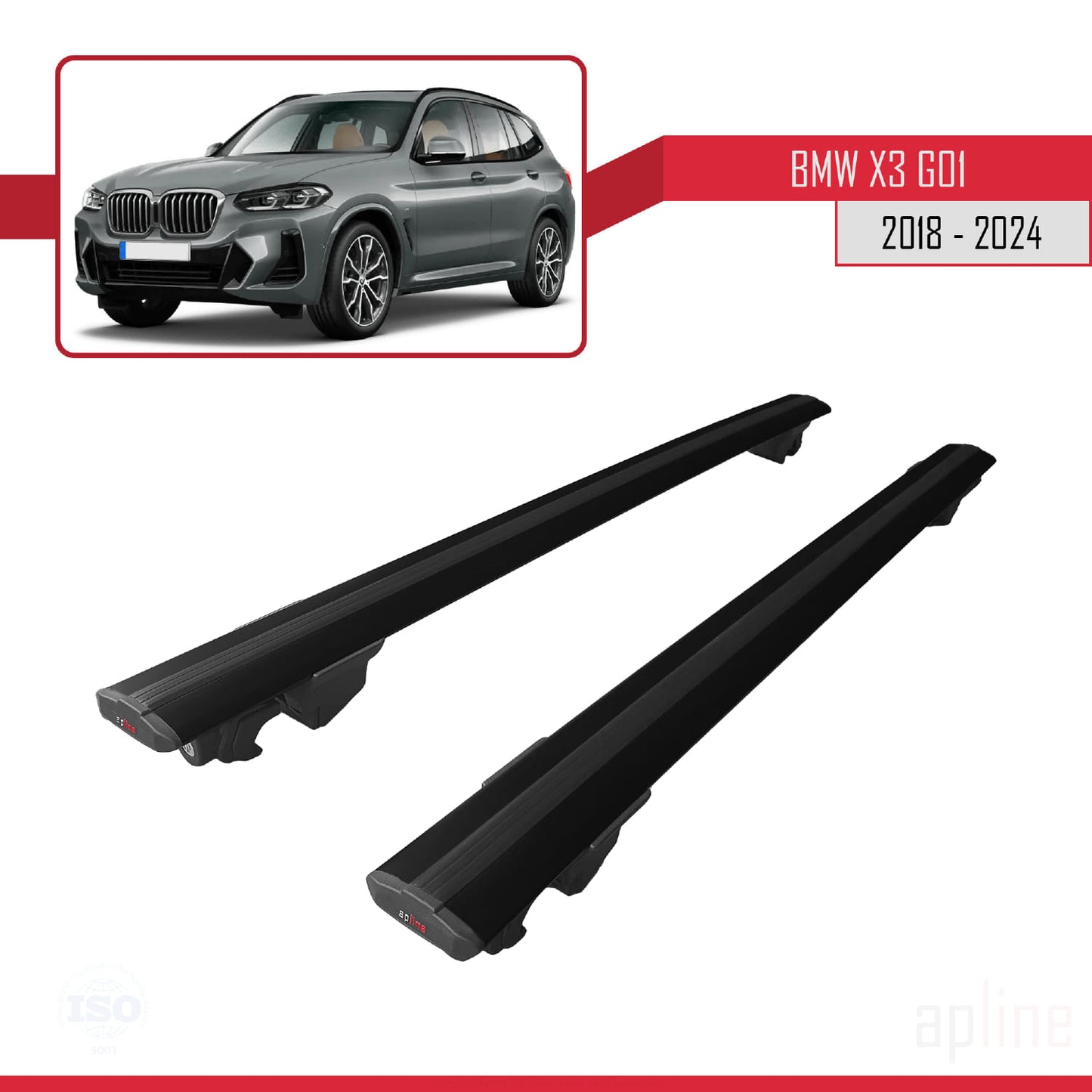 Compatibile con BMW X3 (G01) 2018-2024 modello HOOK Barre portatutto per auto Portapacchi in alluminio nero 2 barre