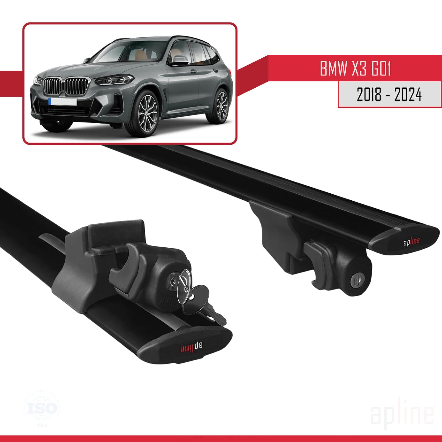 Compatibile con BMW X3 (G01) 2018-2024 modello HOOK Barre portatutto per auto Portapacchi in alluminio nero 2 barre