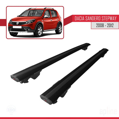 Kompatibel mit Dacia Sandero Stepway 2008-2012 HOOK Modell Dachgepäckträger, Gepäckträger, schwarzes Aluminium, 2 Stangen