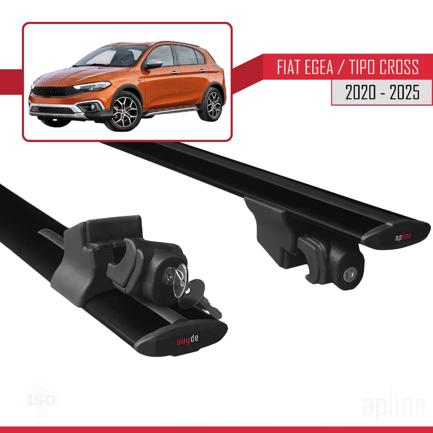 Compatible avec Fiat Egea Cross 2020-2025 HOOK Model Barres de Toit Railing Porte-Bagages de Voiture Noir Aluminium 2 Barres