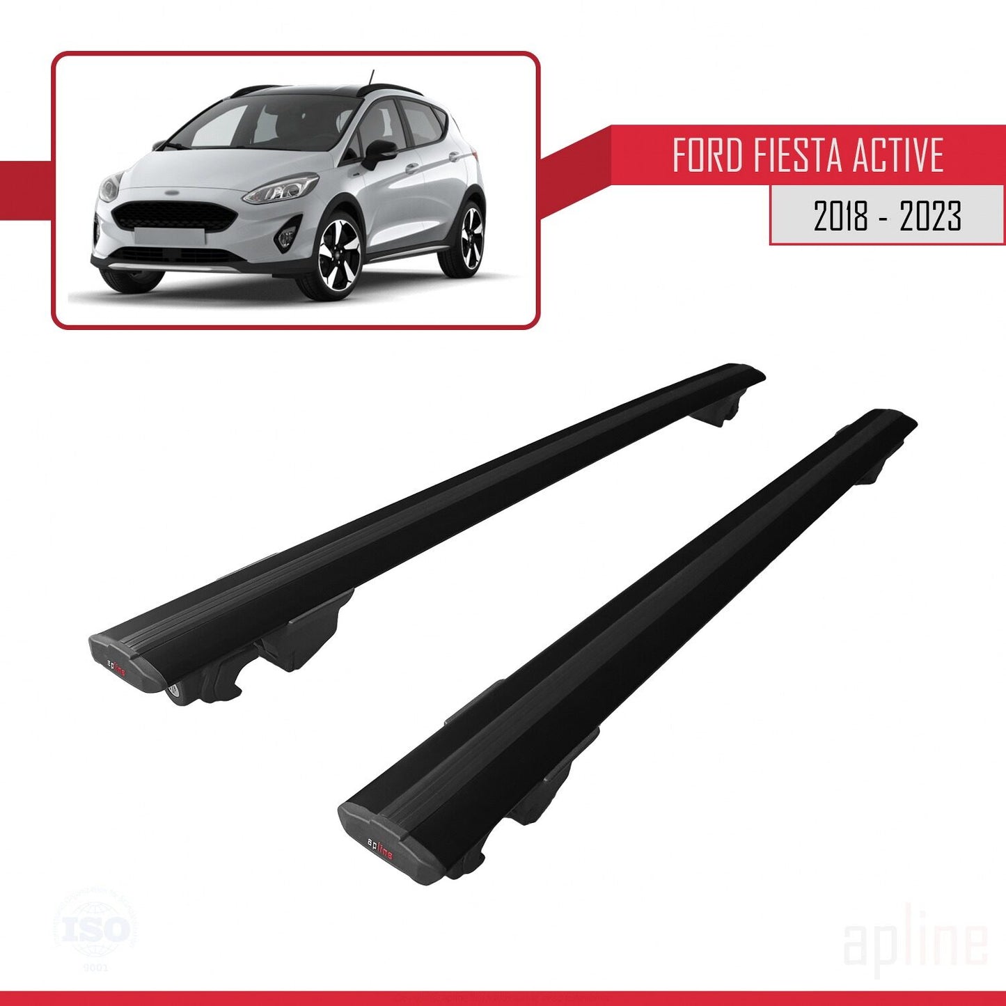 Compatibile con Ford Fiesta 7 Active 2018-2023 modello HOOK Barre portatutto per auto Portapacchi in alluminio nero 2 barre
