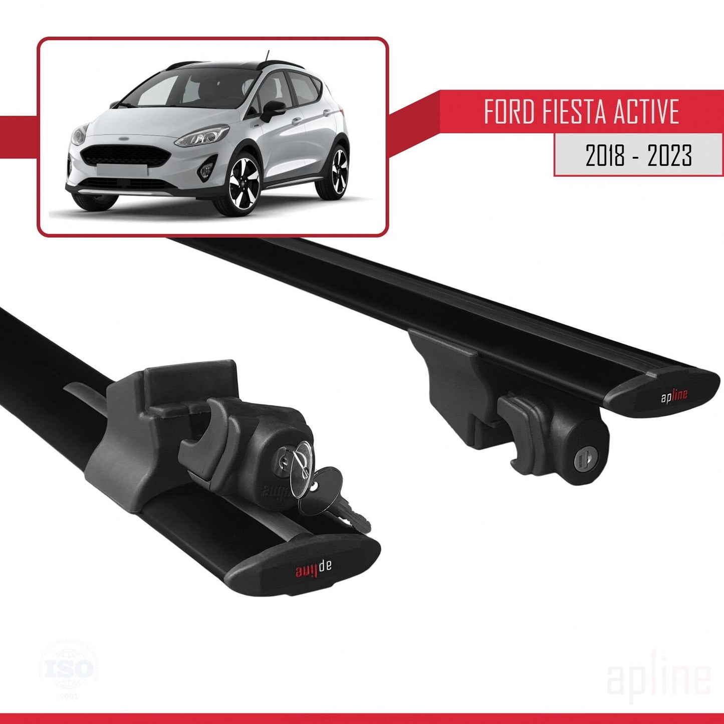 Compatibile con Ford Fiesta 7 Active 2018-2023 modello HOOK Barre portatutto per auto Portapacchi in alluminio nero 2 barre