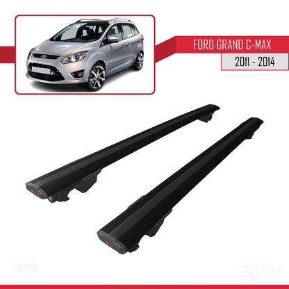 Compatibile con Ford Grand C-Max (C344) Pre-Facelift 2011-2014 Modello HOOK Barre portatutto per auto Portapacchi in alluminio nero 2 barre