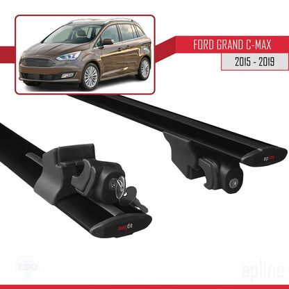 Compatibile con Ford Grand C-Max (C344) Post-Facelift 2015-2019 Modello HOOK Barre portatutto per auto Portapacchi in alluminio nero 2 barre