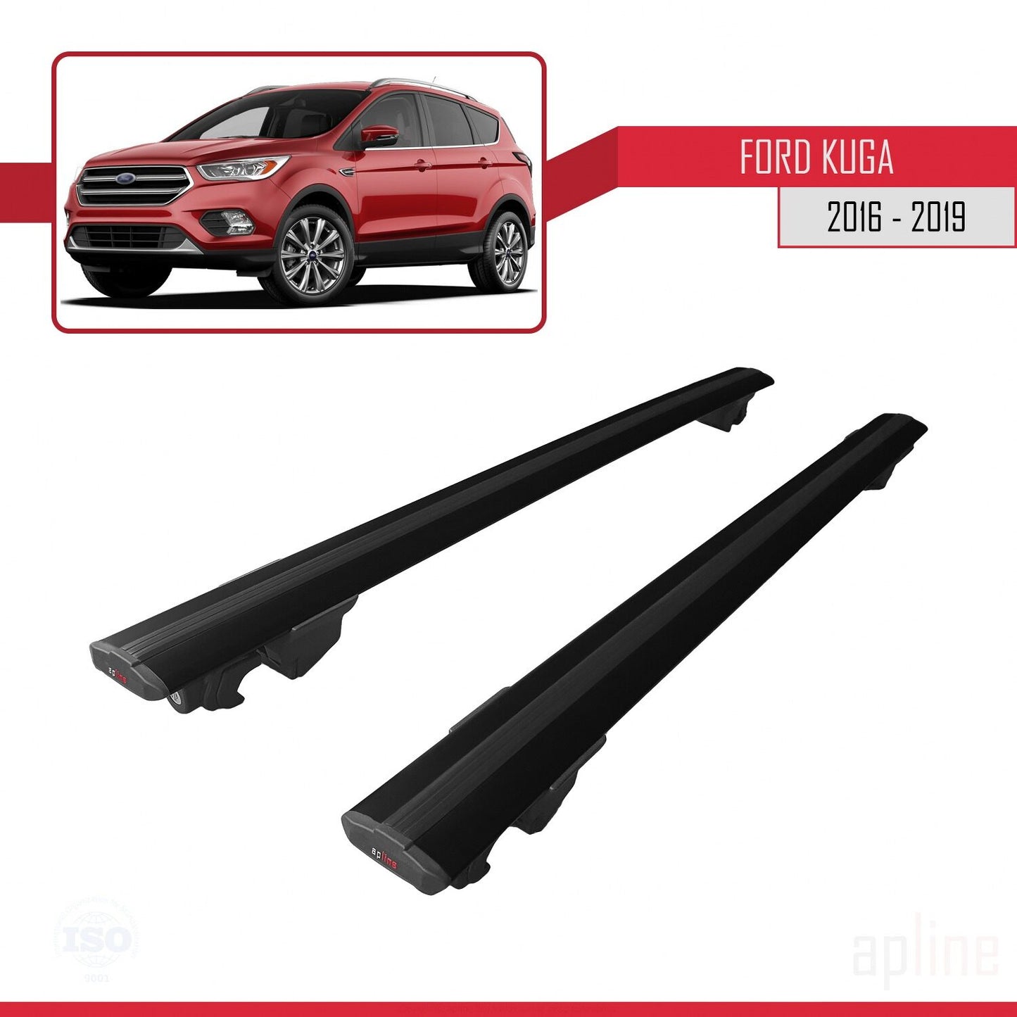 Compatibile con Ford Kuga 2 (C520) Post-Facelift 2016-2019 Modello HOOK Barre portatutto per auto Portapacchi in alluminio nero 2 barre