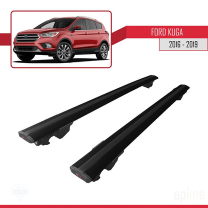 Compatibile con Ford Kuga 2 (C520) Post-Facelift 2016-2019 Modello HOOK Barre portatutto per auto Portapacchi in alluminio nero 2 barre
