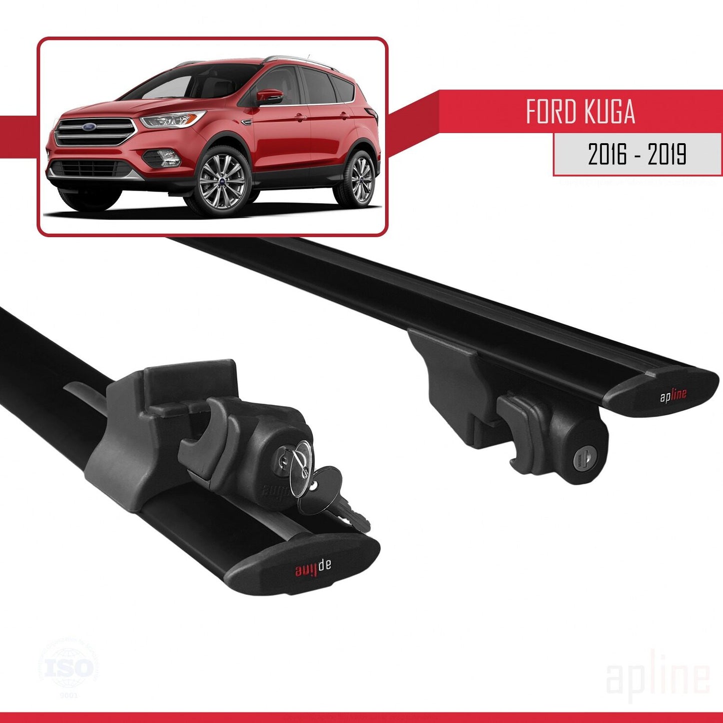 Compatibile con Ford Kuga 2 (C520) Post-Facelift 2016-2019 Modello HOOK Barre portatutto per auto Portapacchi in alluminio nero 2 barre