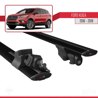 Compatibile con Ford Kuga 2 (C520) Post-Facelift 2016-2019 Modello HOOK Barre portatutto per auto Portapacchi in alluminio nero 2 barre