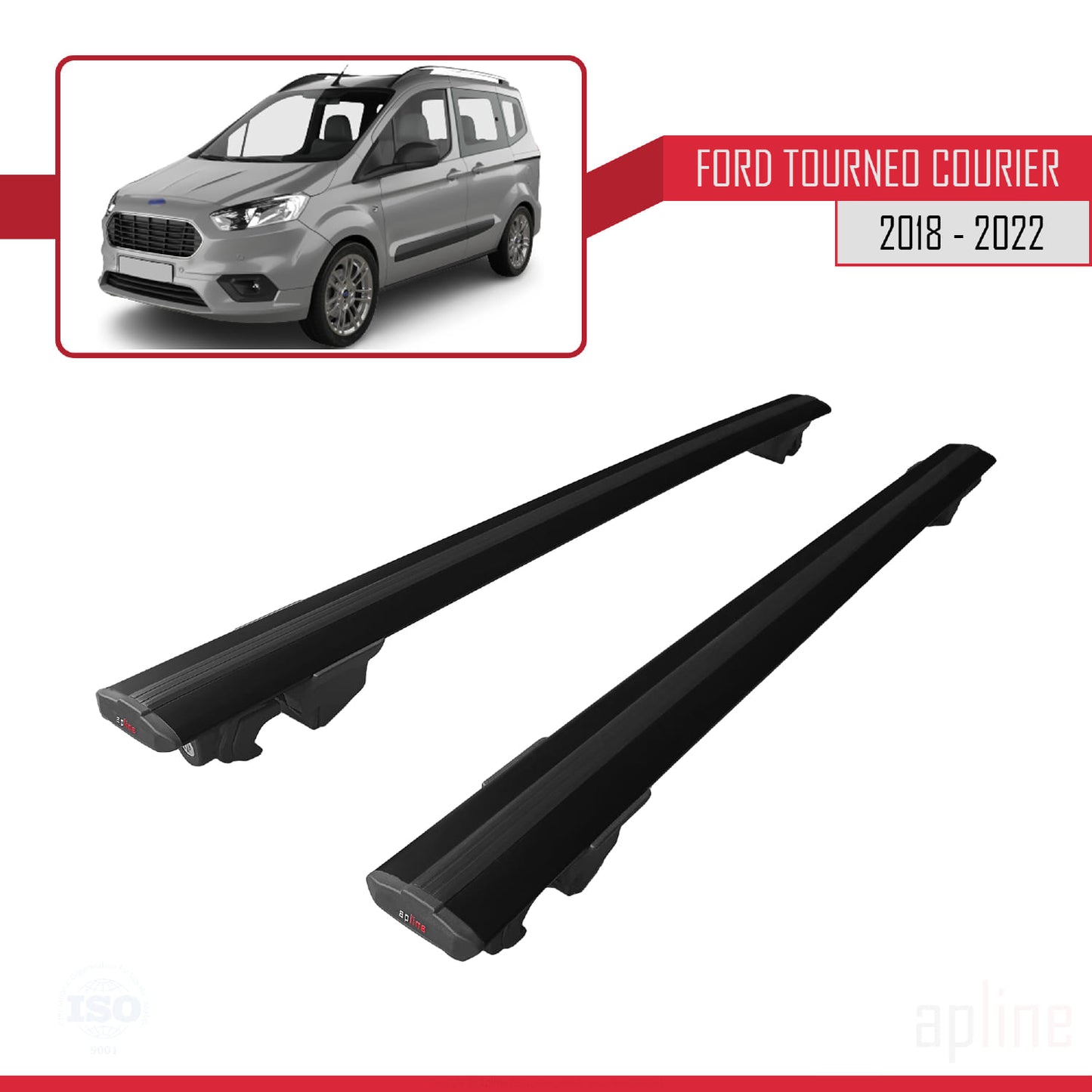 Compatibile con Ford Transit/Tourneo Courier Post-Facelift 2018-2022 Modello HOOK Barre portatutto per auto Portapacchi in alluminio nero 2 barre