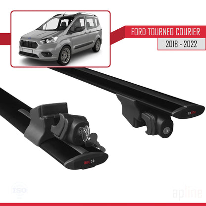 Compatibile con Ford Transit/Tourneo Courier Post-Facelift 2018-2022 Modello HOOK Barre portatutto per auto Portapacchi in alluminio nero 2 barre