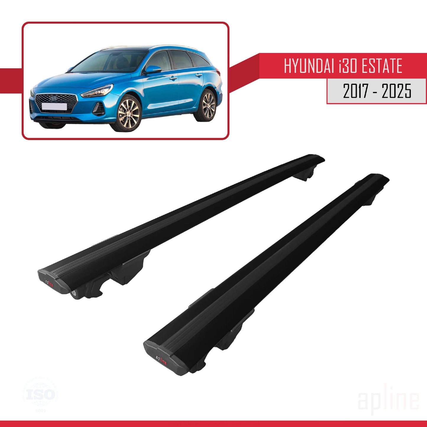 Compatibile con Hyundai i30 3 (PD) Station Wagon 2017-2025 Modello HOOK Barre portatutto per auto Portapacchi in alluminio nero 2 barre