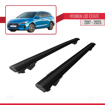 Compatibile con Hyundai i30 3 (PD) Station Wagon 2017-2025 Modello HOOK Barre portatutto per auto Portapacchi in alluminio nero 2 barre