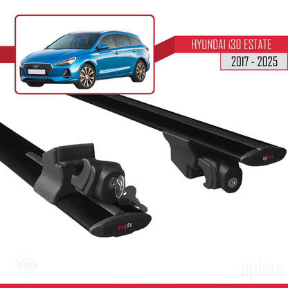 Compatibile con Hyundai i30 3 (PD) Station Wagon 2017-2025 Modello HOOK Barre portatutto per auto Portapacchi in alluminio nero 2 barre