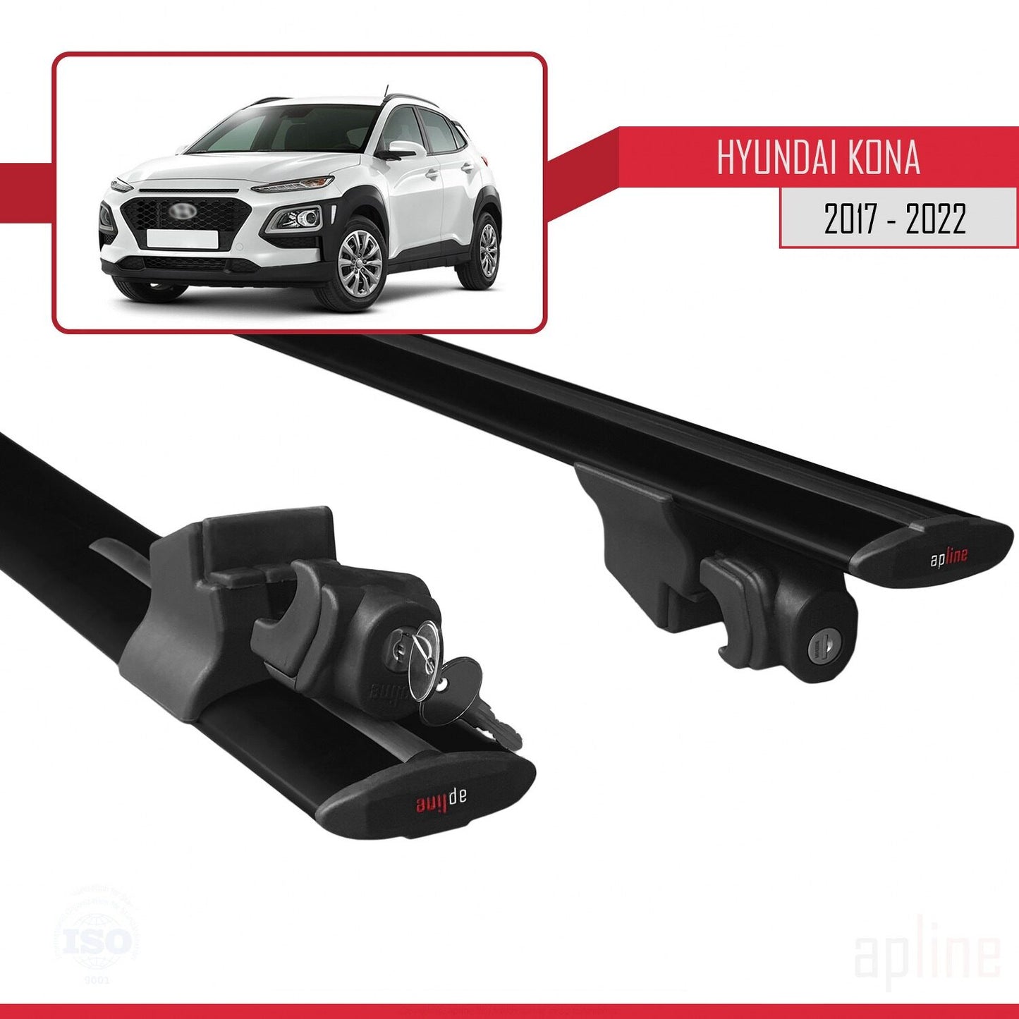 Compatibile con Hyundai Kona (OS) 2017-2022 modello HOOK Barre portatutto per auto Portapacchi in alluminio nero 2 barre