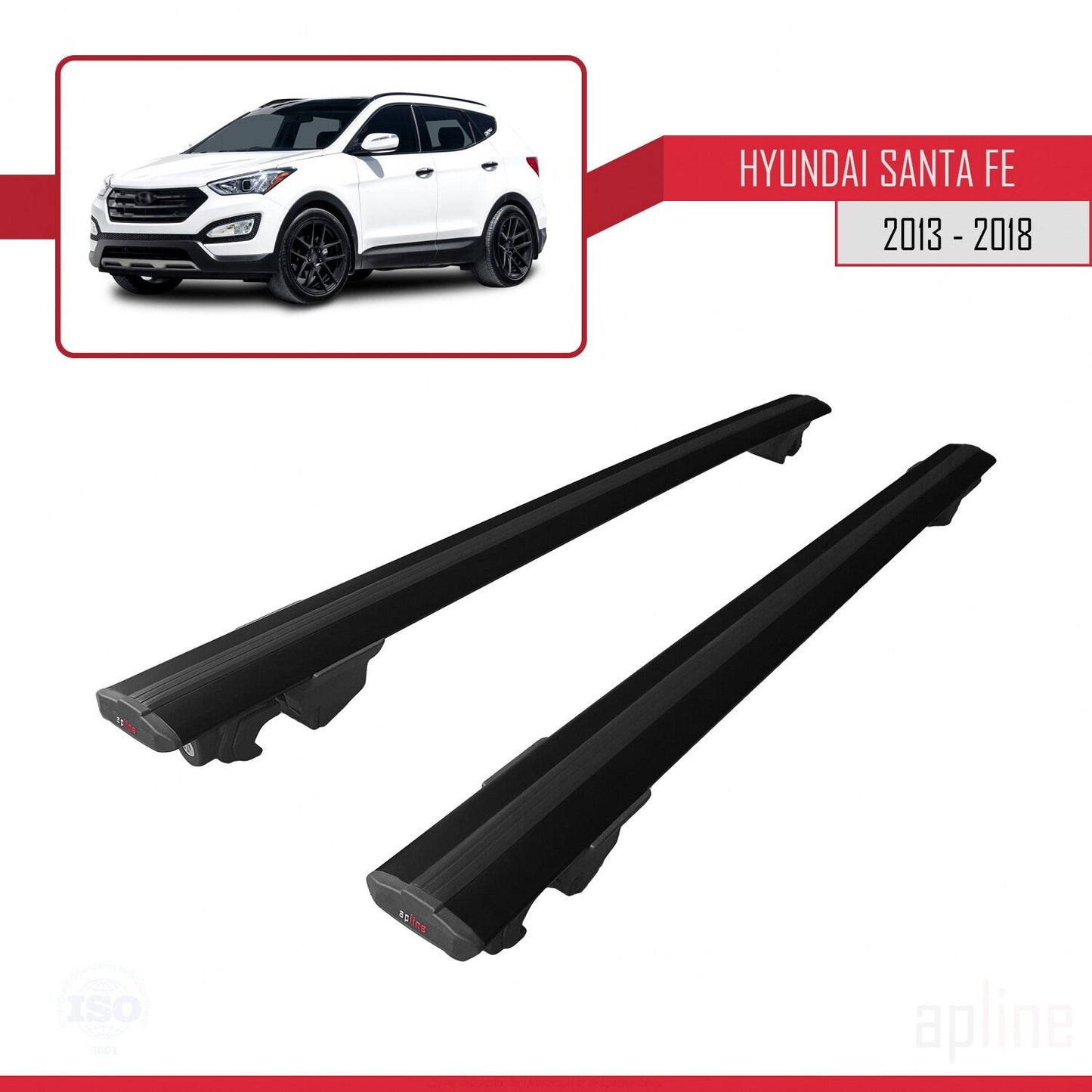 Compatibile con Hyundai Santa Fe 3 (DM) 2013-2018 modello HOOK Barre portatutto per auto Portapacchi in alluminio nero 2 barre