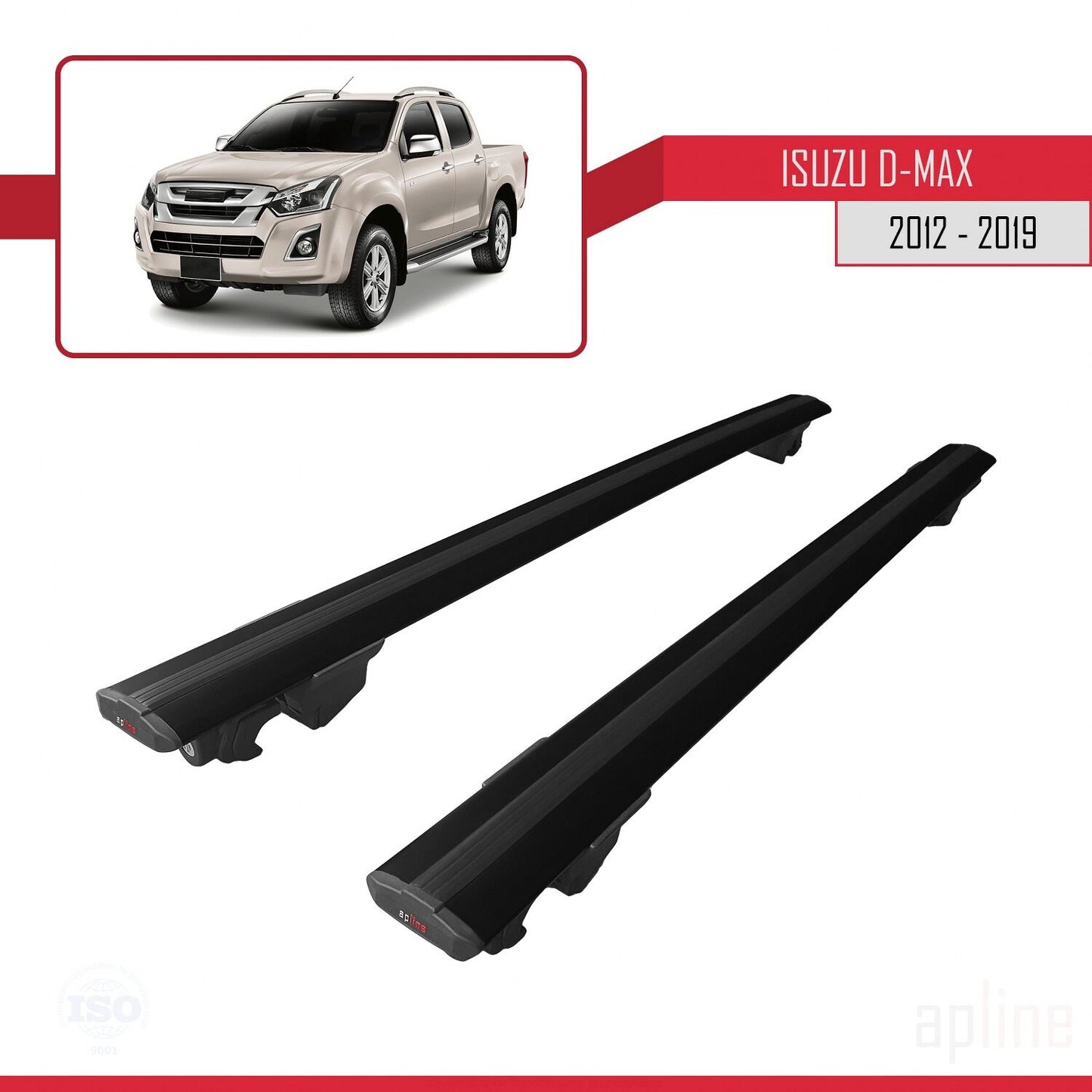 Compatible avec Isuzu D-Max 2 (RT50) 2012-2019 HOOK Model Barres de Toit Railing Porte-Bagages de Voiture Noir Aluminium 2 Barres
