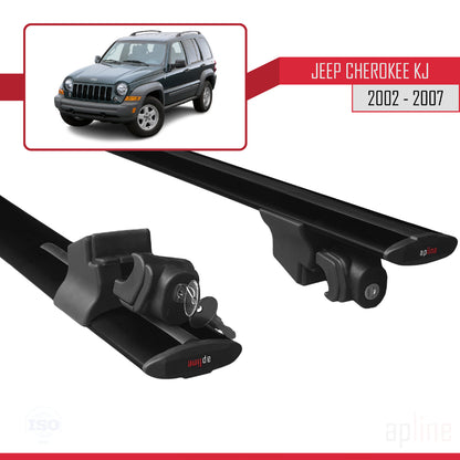 Compatible with Jeep Cherokee 3 (KJ) 2002-2007 HOOK Model Car Roof Rack Cross Bar Black Aluminium 2 Bars