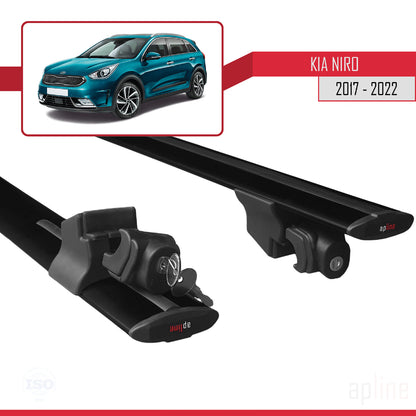 Compatible avec Kia Niro (DE) 2017-2022 HOOK Model Barres de Toit Railing Porte-Bagages de Voiture Noir Aluminium 2 Barres