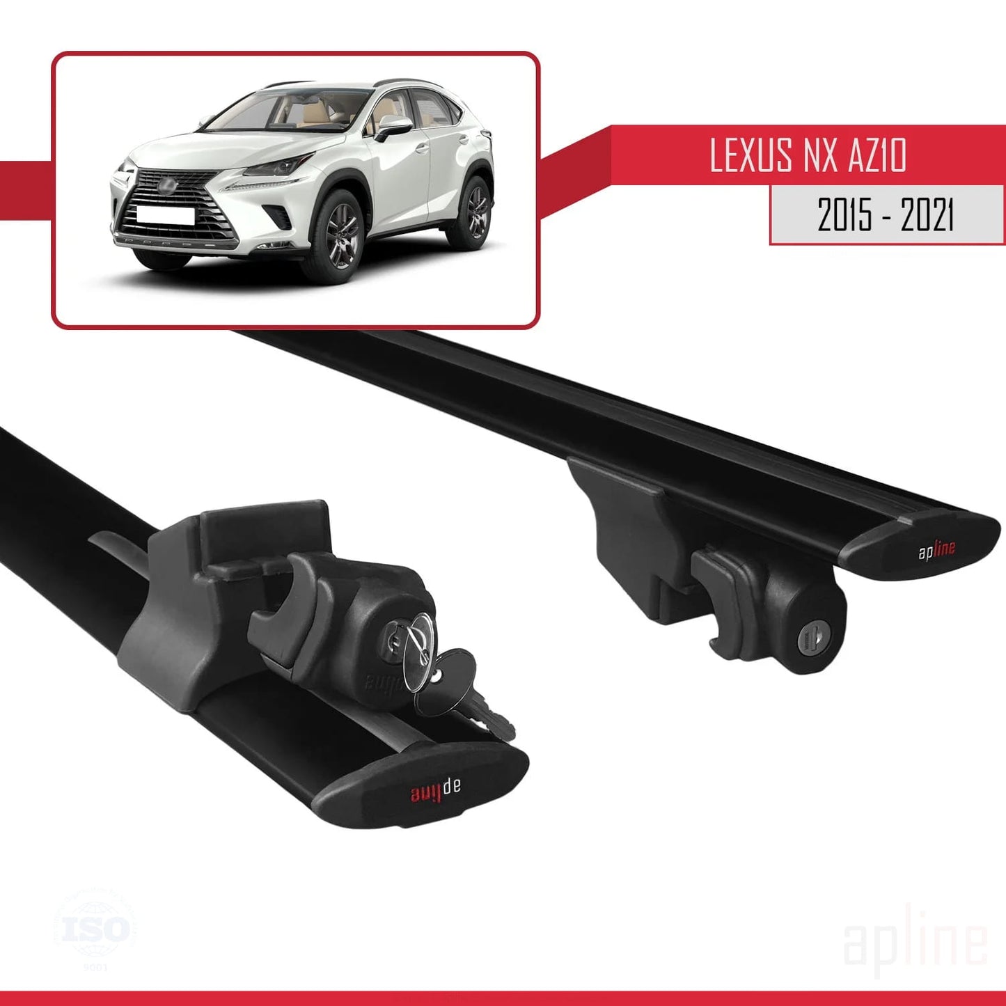 Compatible avec Lexus NX (AZ10) 2015-2021 HOOK Model Barres de Toit Railing Porte-Bagages de Voiture Noir Aluminium 2 Barres