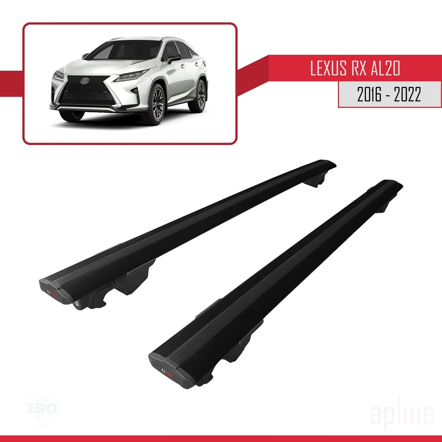 Compatibile con Lexus RX 4 (AL20) 2016-2022 HOOK Model Barre Tetto Portapacchi Auto Barre Portatutto Nero Alluminio 2 Barre