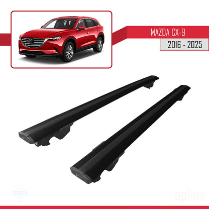 Compatible avec Mazda CX-9 II (TC) 2016-2025 HOOK Model Barres de Toit Railing Porte-Bagages de Voiture Noir Aluminium 2 Barres
