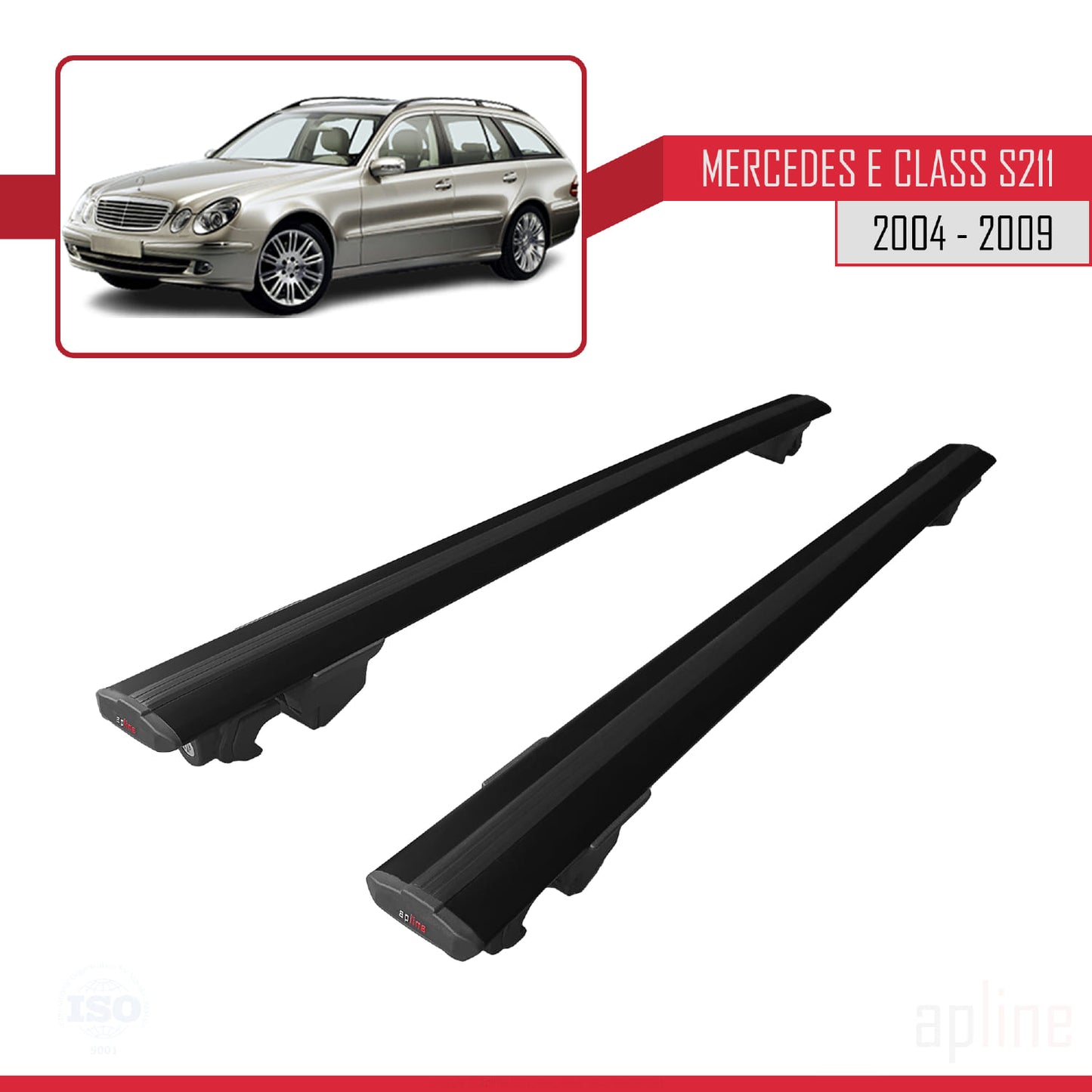 Compatible avec Mercedes Classe E 3 (S211) 2004-2009 HOOK Model Barres de Toit Railing Porte-Bagages de Voiture Noir Aluminium 2 Barres