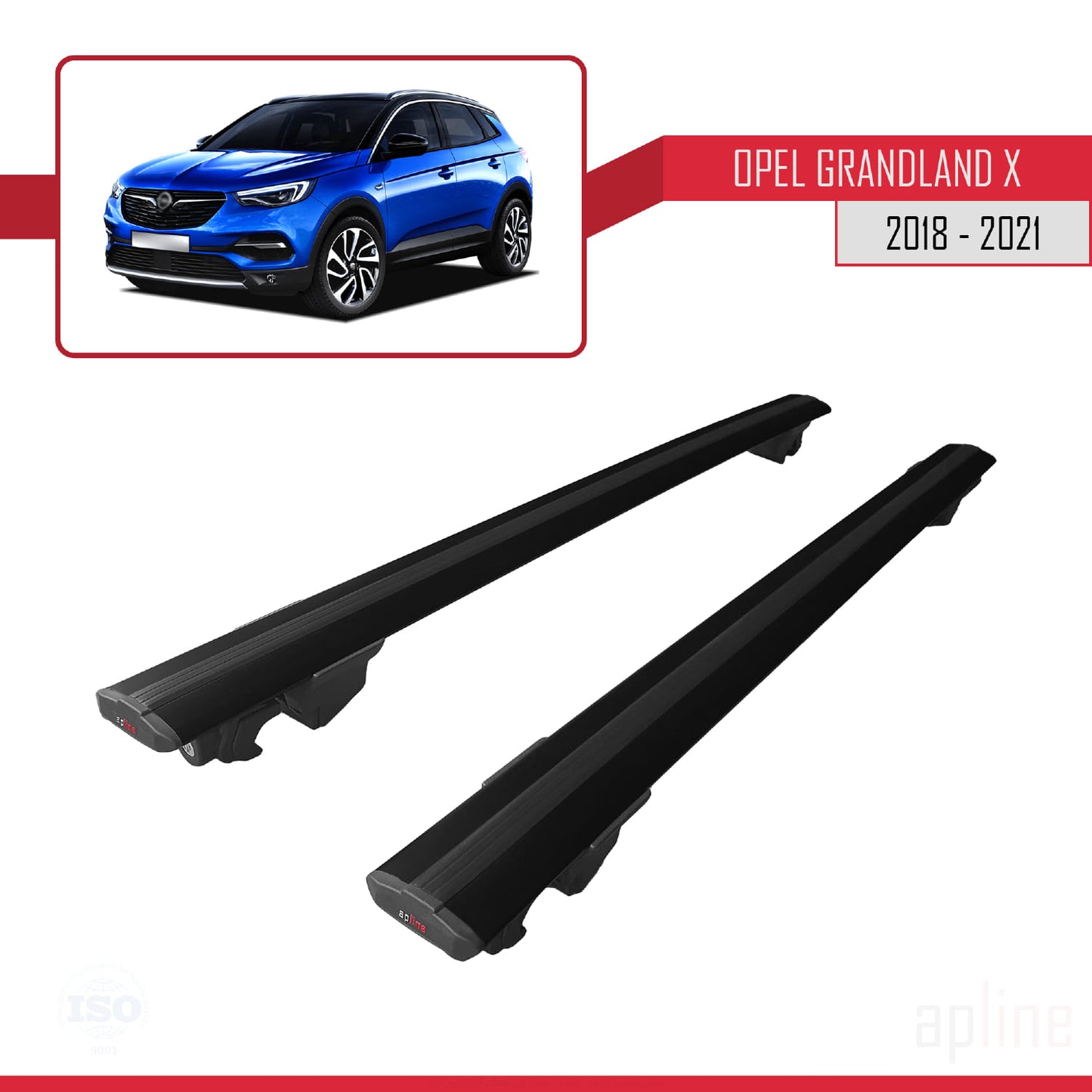 Compatible avec Opel Grandland X 2018-2021 HOOK Model Barres de Toit Railing Porte-Bagages de Voiture Noir Aluminium 2 Barres