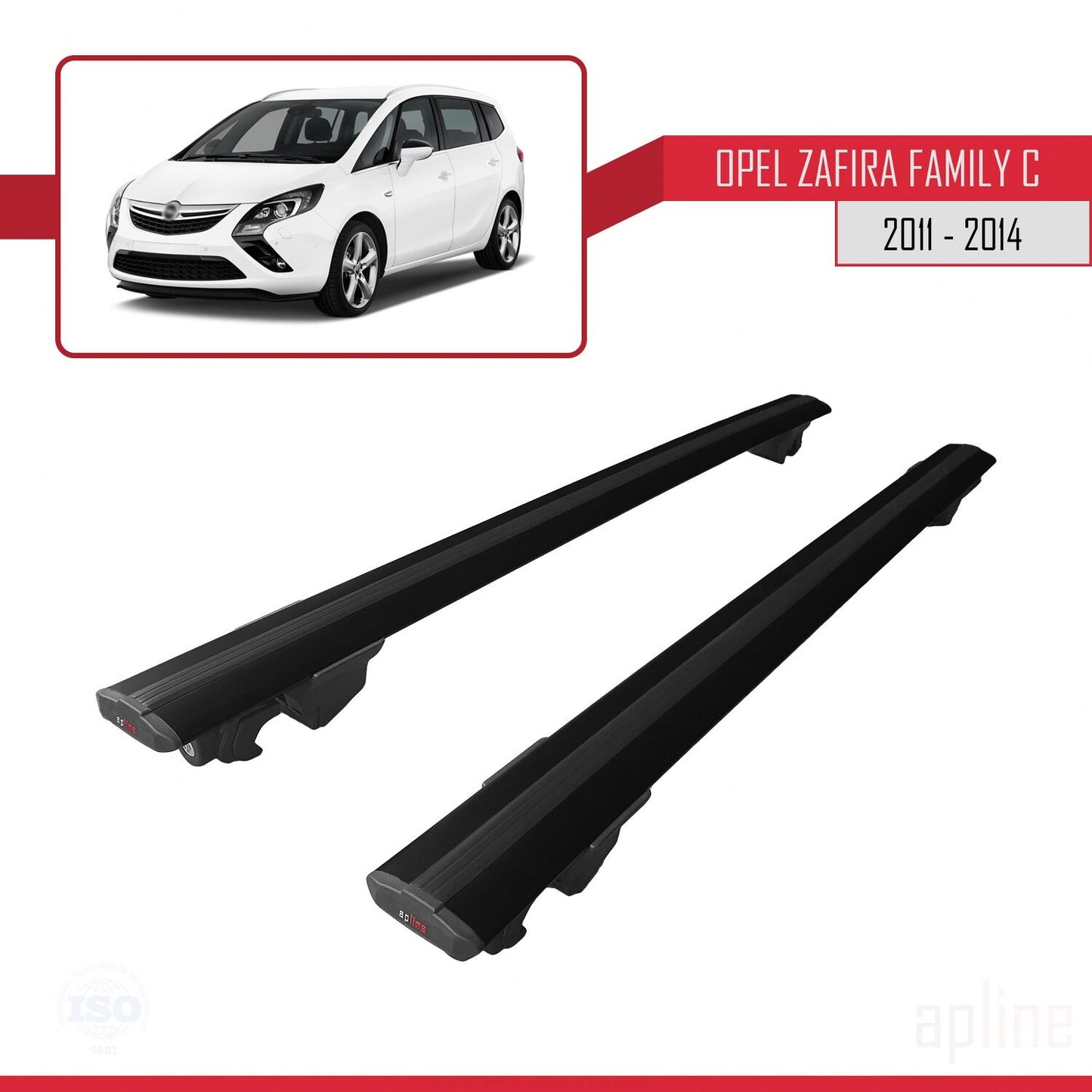 Compatible avec Opel Zafira Family B 2011-2014 HOOK Model Barres de Toit Railing Porte-Bagages de Voiture Noir Aluminium 2 Barres