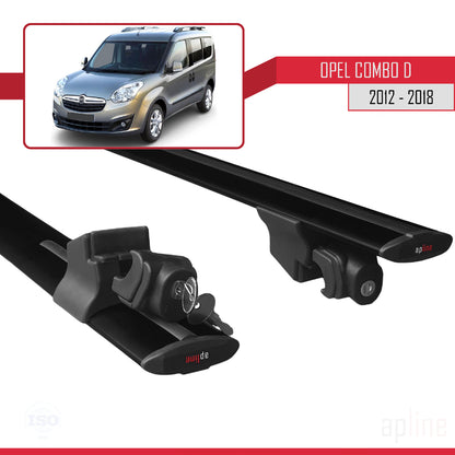 Compatible avec Opel Combo D 2012-2018 HOOK Model Barres de Toit Railing Porte-Bagages de Voiture Noir Aluminium 2 Barres