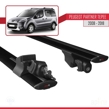 Compatible with Peugeot Partner 2 Tepee 2008-2018 HOOK Model Car Roof Rack Cross Bar Black Aluminium 2 Bars