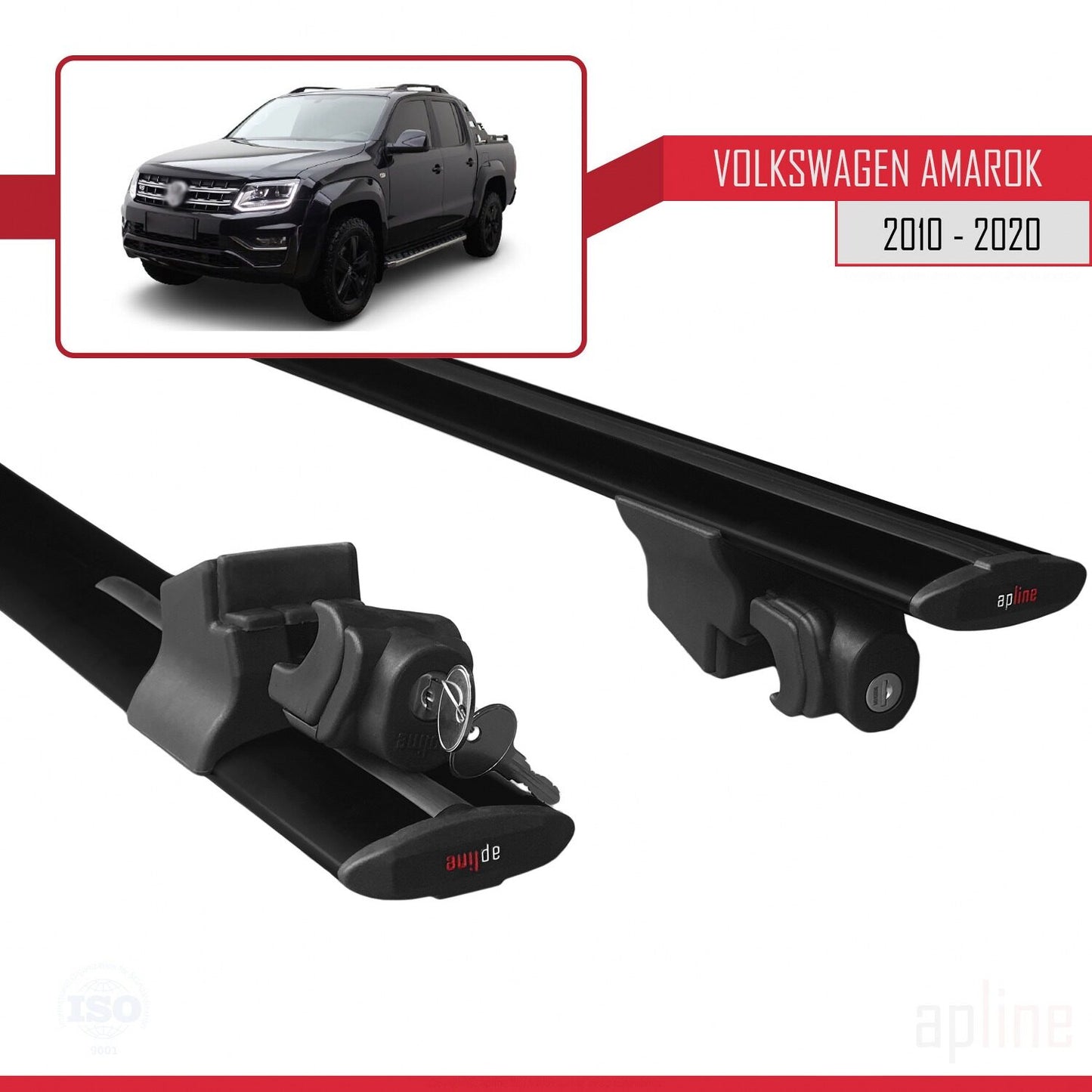 Compatible avec Volkswagen Amarok (2F) 2010-2020 HOOK Model Barres de Toit Railing Porte-Bagages de Voiture Noir Aluminium 2 Barres