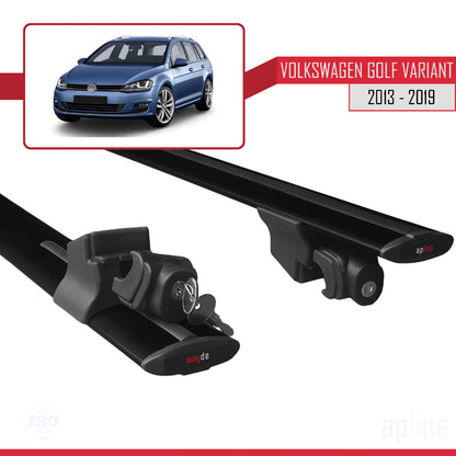 Compatible avec Volkswagen Golf 7 (5G) Variant 2013-2019 HOOK Model Barres de Toit Railing Porte-Bagages de Voiture Noir Aluminium 2 Barres