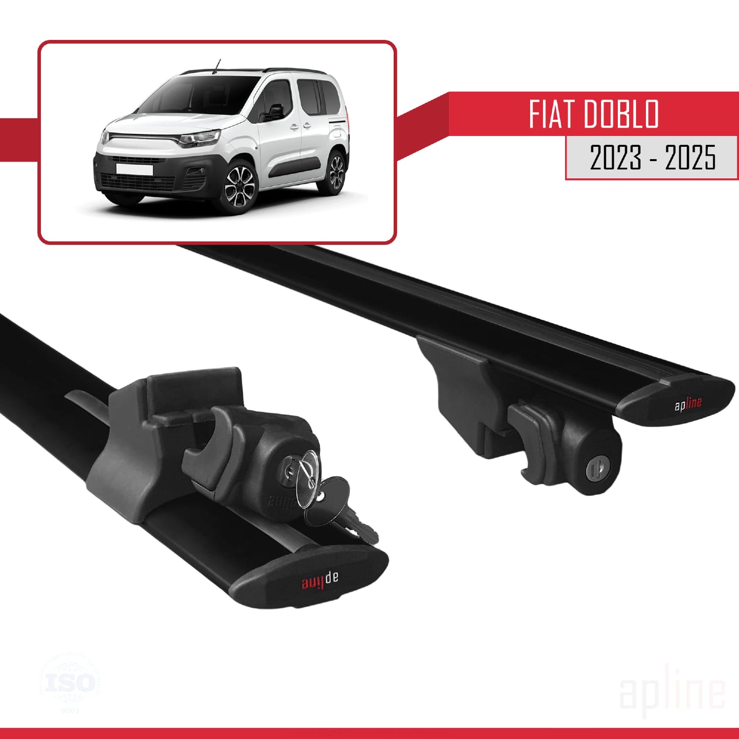 Compatible avec Fiat Doblo 3 2023-2025 HOOK Model Barres de Toit Railing Porte-Bagages de Voiture Noir Aluminium 2 Barres
