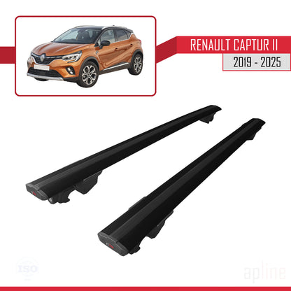 Compatible avec Renault Captur 2 2019-2025 HOOK Model Barres de Toit Railing Porte-Bagages de Voiture Noir Aluminium 2 Barres