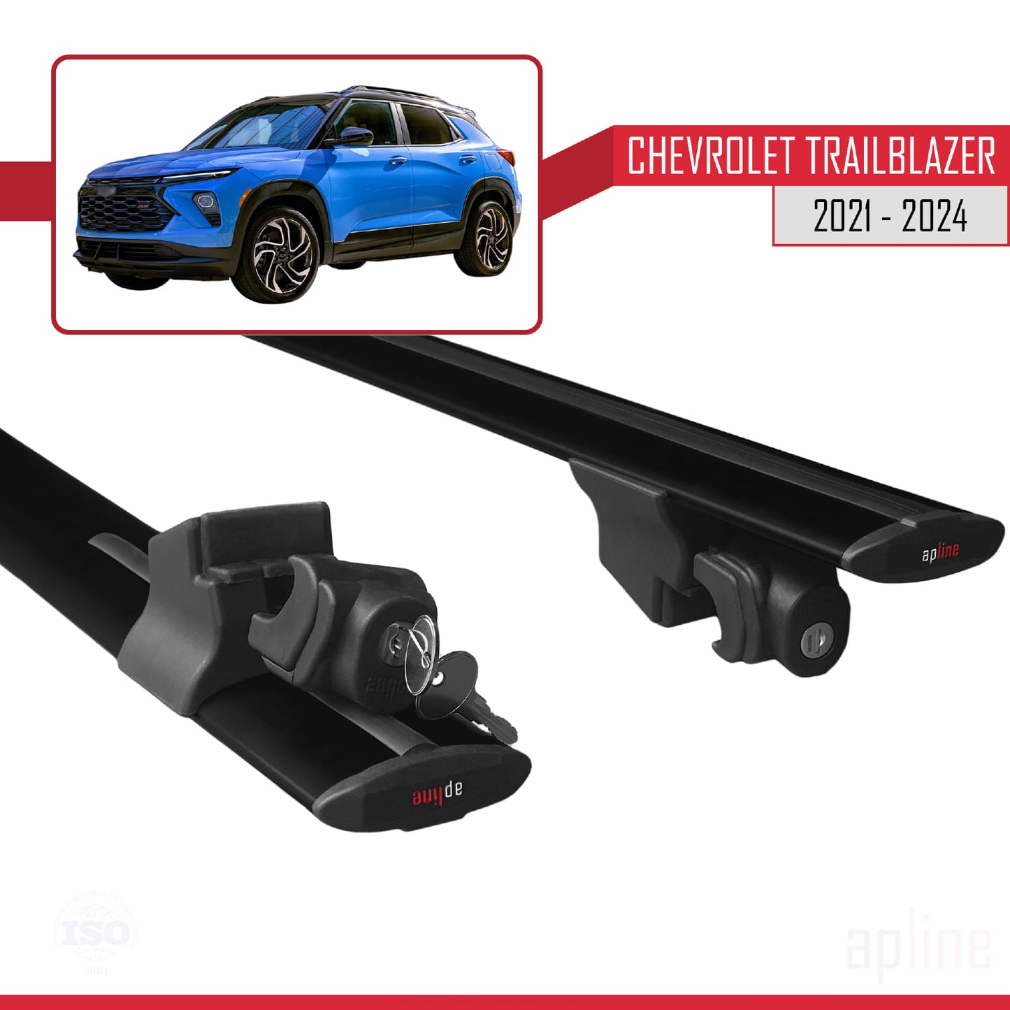 Compatible avec Chevrolet Trailblazer 2021-2024 HOOK Model Barres de Toit Railing Porte-Bagages de Voiture Noir Aluminium 2 Barres