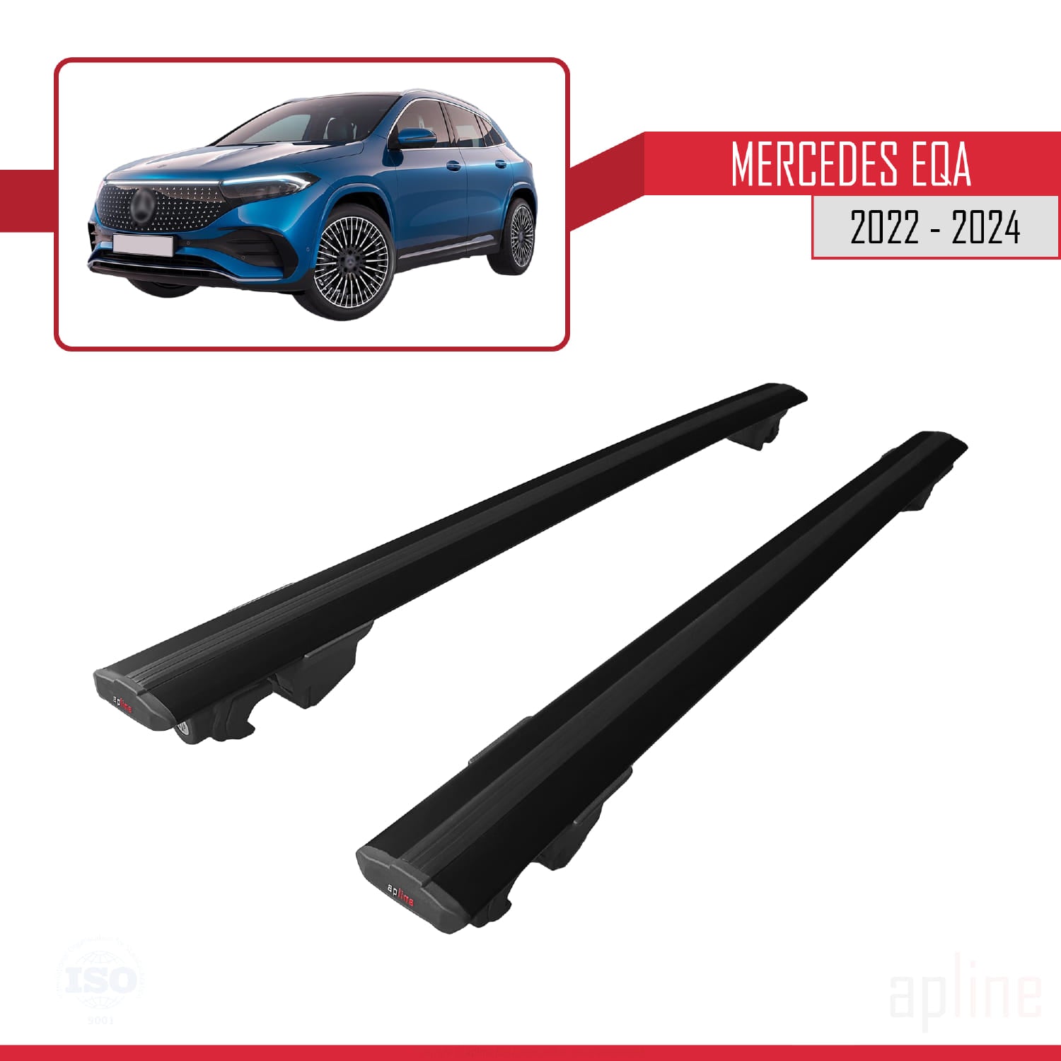 Compatible avec Mercedes EQA 2022-2024 HOOK Model Barres de Toit Railing Porte-Bagages de Voiture Noir Aluminium 2 Barres