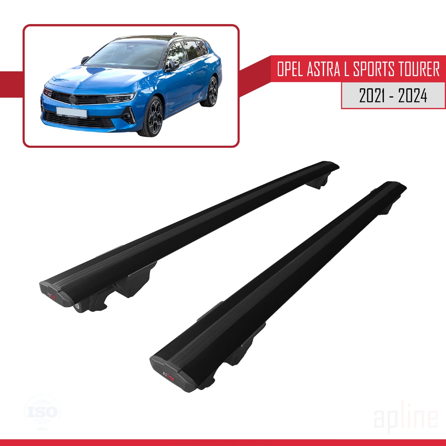 Compatible avec Opel Astra L Sports Tourer 2021-2024 HOOK Model Barres de Toit Railing Porte-Bagages de Voiture Noir Aluminium 2 Barres