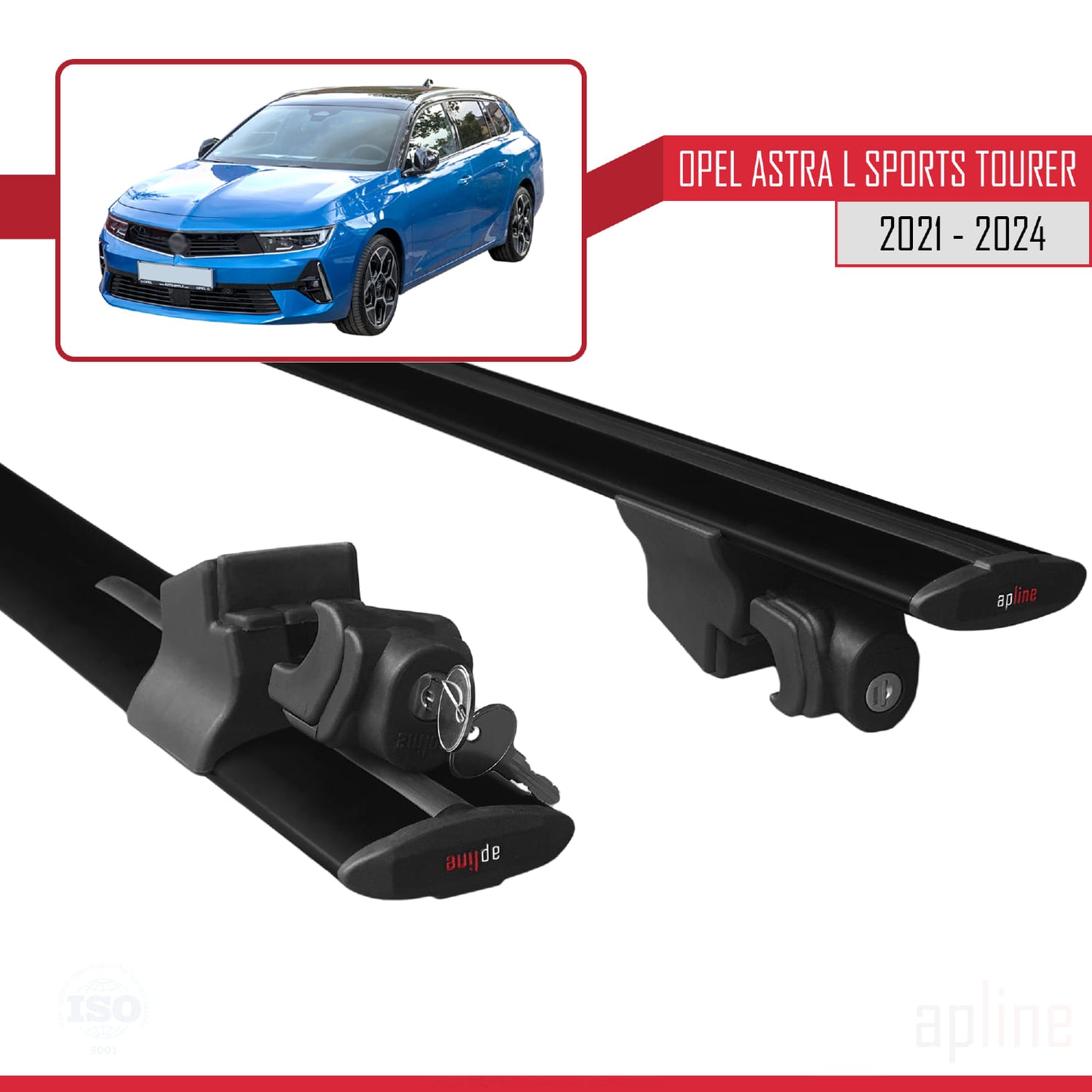 Compatible avec Opel Astra L Sports Tourer 2021-2024 HOOK Model Barres de Toit Railing Porte-Bagages de Voiture Noir Aluminium 2 Barres