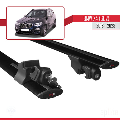 Compatible avec BMW X4 (G02) 2018-2023 HOOK Model Barres de Toit Railing Porte-Bagages de Voiture Noir Aluminium 2 Barres