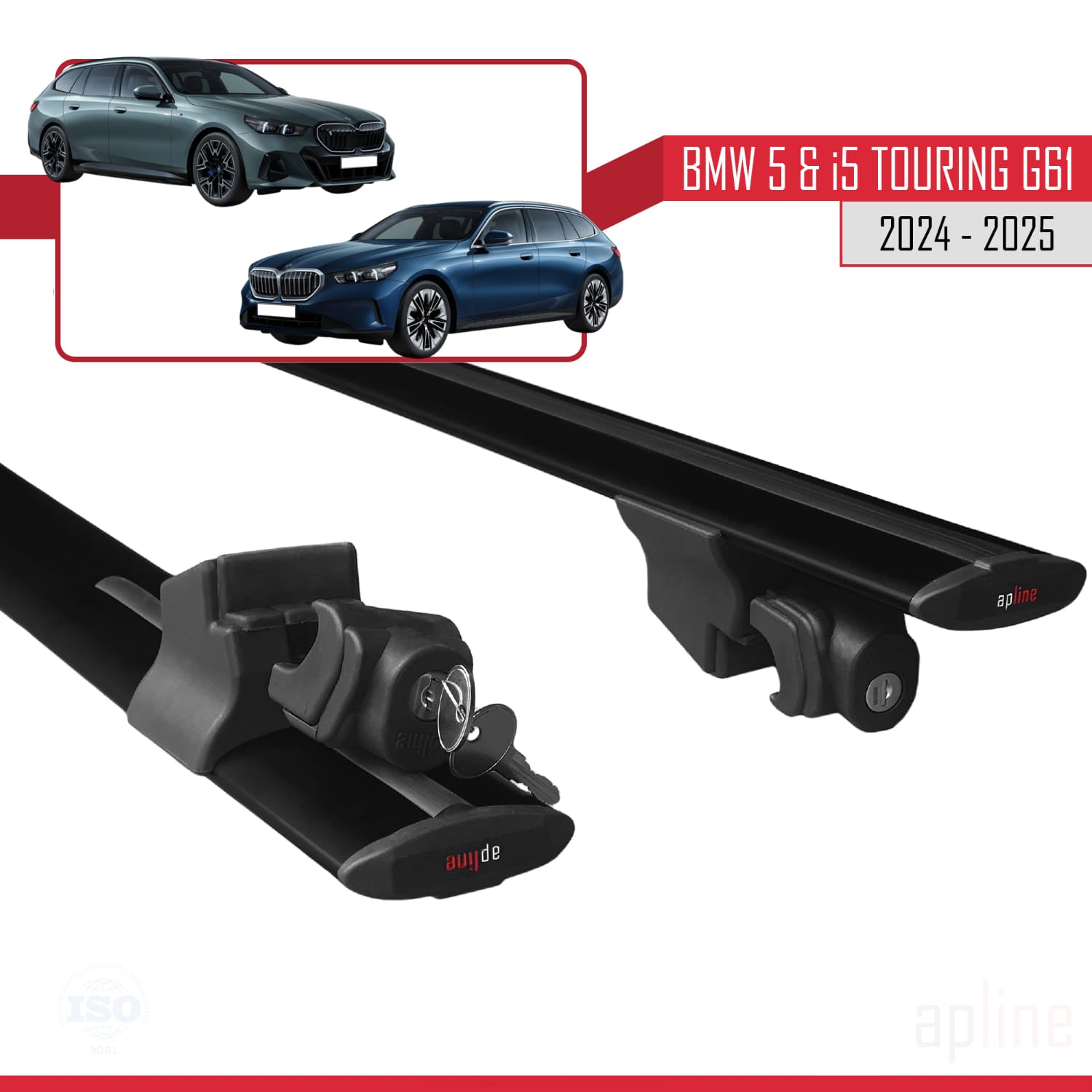 Compatible avec BMW 5 Series / i5 G61 Touring 2024-2025 HOOK Model Barres de Toit Railing Porte-Bagages de Voiture Noir Aluminium 2 Barres