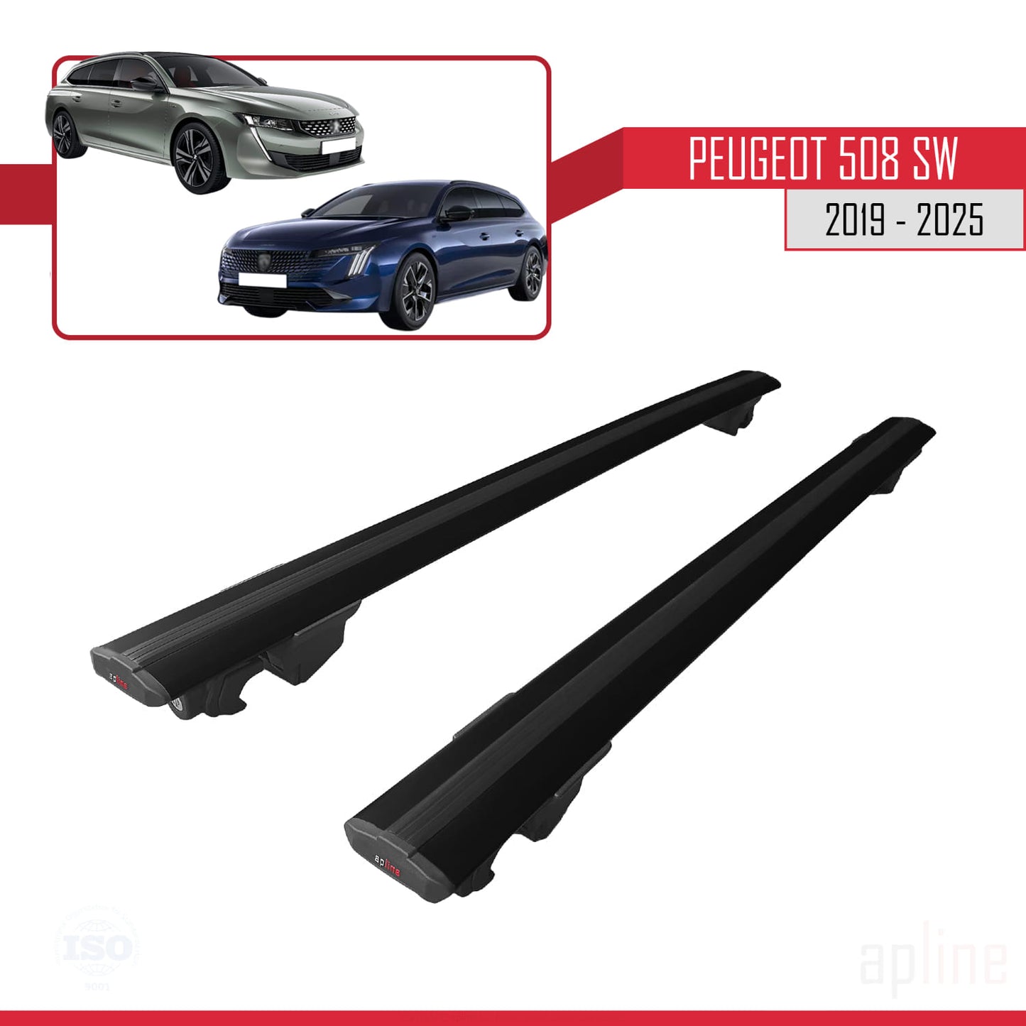 Compatible avec Peugeot 508 SW 2019-2025 HOOK Model Barres de Toit Railing Porte-Bagages de Voiture Noir Aluminium 2 Barres