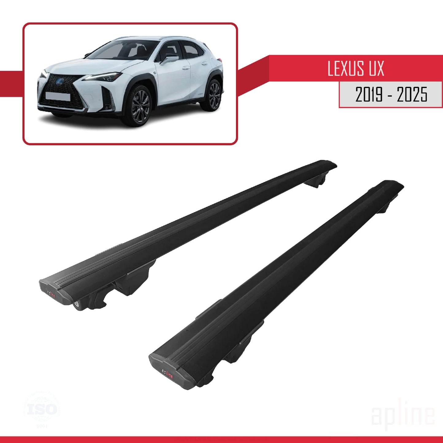 Compatible avec Lexus UX (ZA10) 2019-2024 HOOK Model Barres de Toit Railing Porte-Bagages de Voiture Noir Aluminium 2 Barres