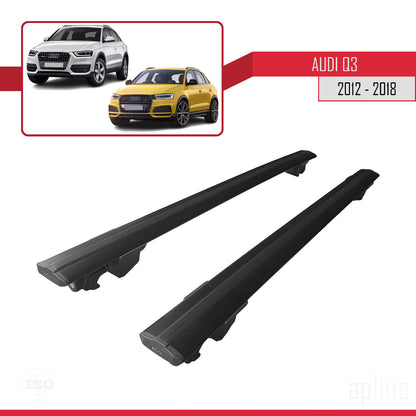 Compatible avec Q3 (8U) 2012-2018 HOOK Model Barres de Toit Railing Porte-Bagages de Voiture Noir Aluminium 2 Barres