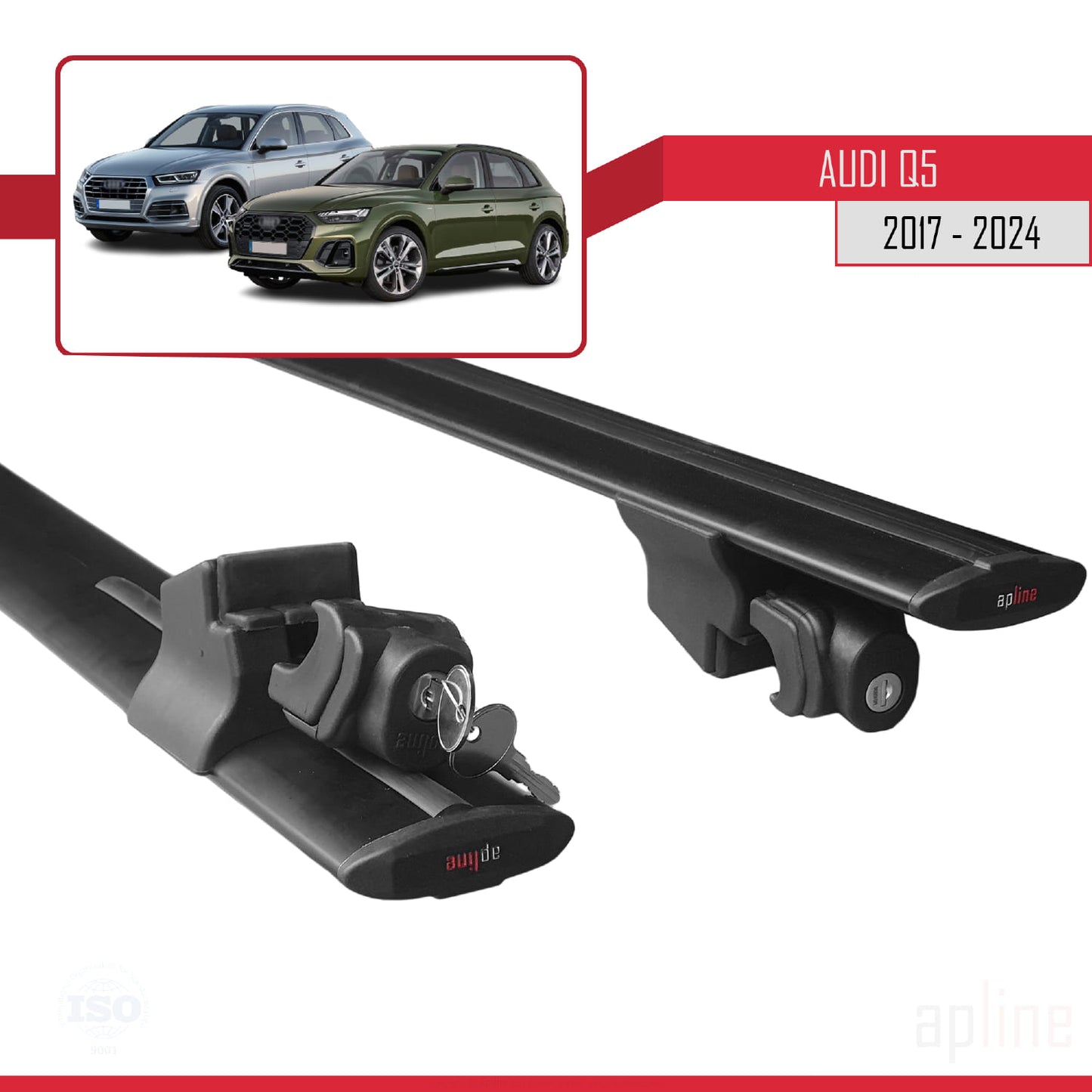 Compatible avec Q5 (FY) 2017-2024 HOOK Model Barres de Toit Railing Porte-Bagages de Voiture Noir Aluminium 2 Barres