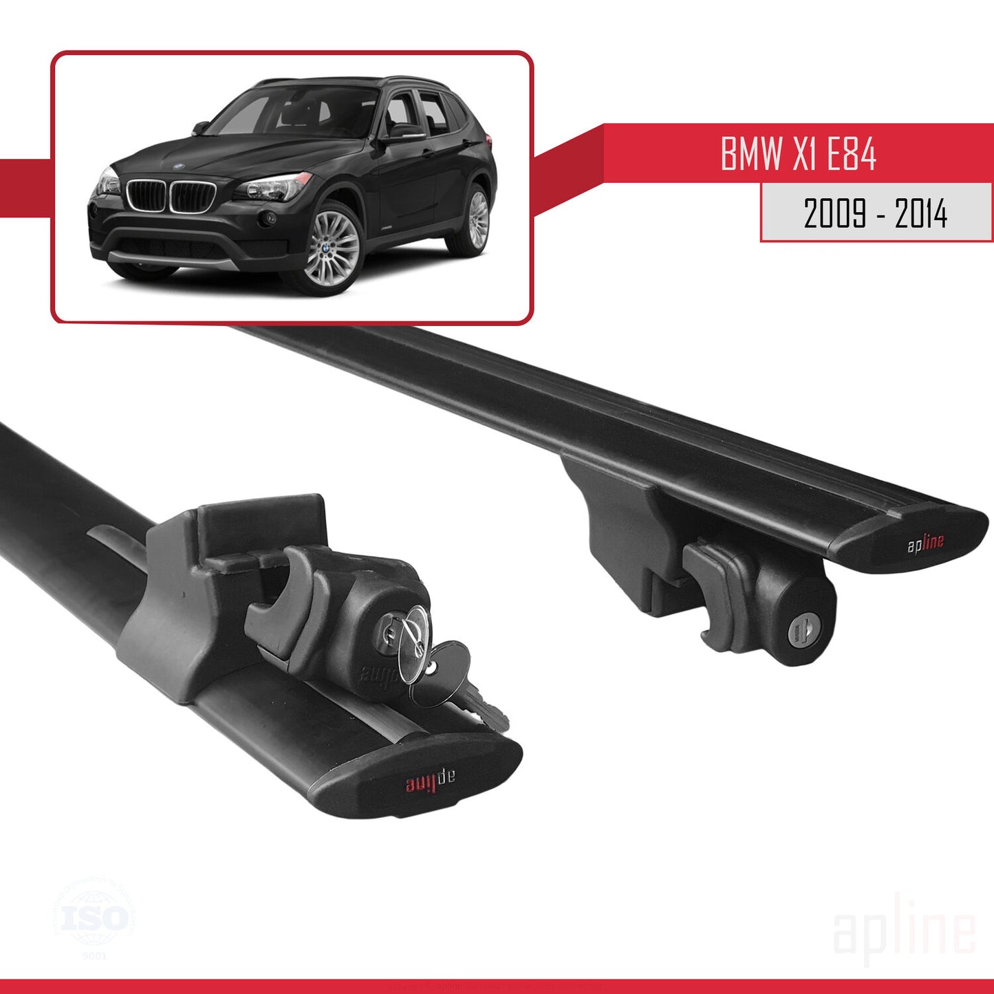Compatible avec BMW X1 (E84) 2010-2015 HOOK Model Barres de Toit Railing Porte-Bagages de Voiture Noir Aluminium 2 Barres
