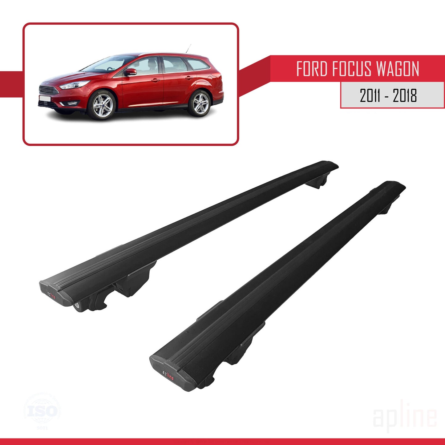 Compatibile con Ford Focus 3 (C346) Station Wagon 2011-2018 Modello HOOK Barre portatutto per auto Portapacchi in alluminio nero 2 barre