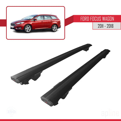 Compatibile con Ford Focus 3 (C346) Station Wagon 2011-2018 Modello HOOK Barre portatutto per auto Portapacchi in alluminio nero 2 barre